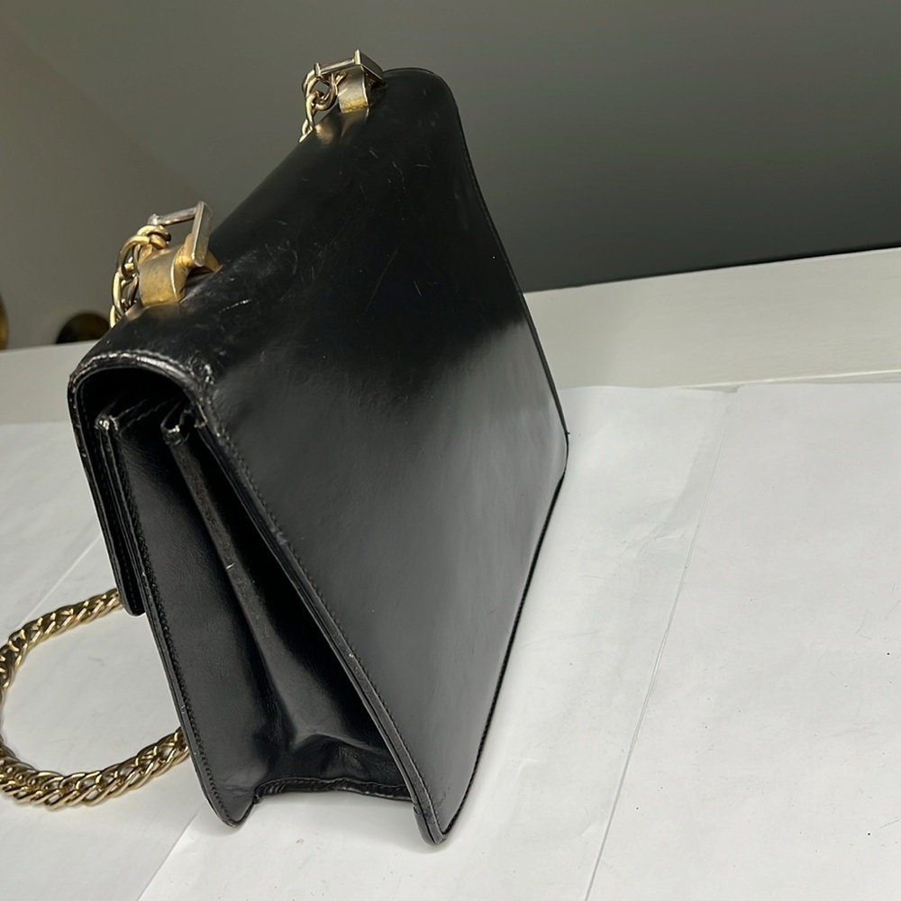 Gucci 1970’s Structured Black Leather Handbag On … - image 8
